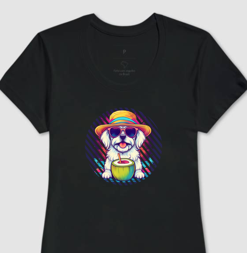 camiseta t-shirt Shih Tzu na praia
